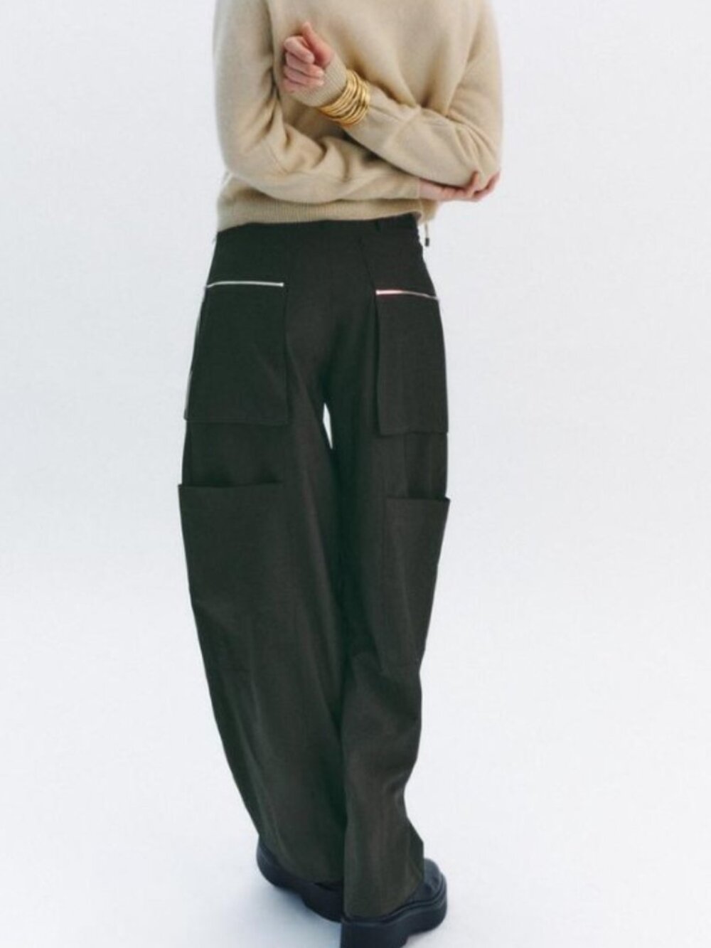 Zara Dark Green Wide Leg Utility Cargo Pants Women's Medium M High Rise - Picture 3 of 11